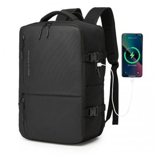Kono Practical Carry-On Cabin Size Travel Laptop Backpack with USB & Type-C Charging Port Under Seat Overnight 25L Backpack - Black