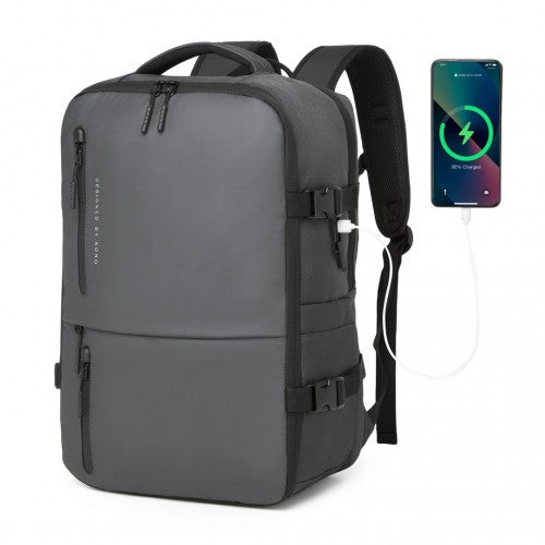Kono Practical Carry-On Cabin Size Travel Laptop Backpack with USB & Type-C Charging Port Under Seat Overnight 25L Backpack - Grey