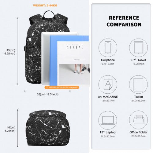 Kono Water-Resistant School Backpack With Secure Laptop Compartment - Black