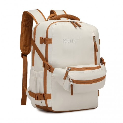 Kono Ultimate Traveler's Backpack with Detachable Waist Pack and Integrated USB/Type-C Charging Ports - Beige/Brown