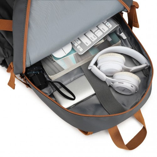 Kono PVC Coated Urban Water-Resistant Backpack with Reflective Safety Straps and Multi-Compartment Design - Grey/Brown