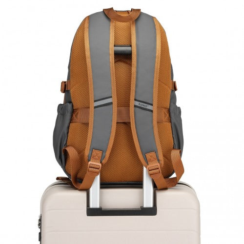 Kono PVC Coated Urban Water-Resistant Backpack with Reflective Safety Straps and Multi-Compartment Design - Grey/Brown