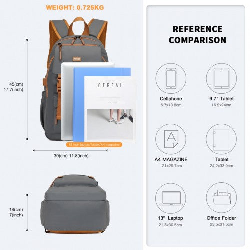 Kono PVC Coated Urban Water-Resistant Backpack with Reflective Safety Straps and Multi-Compartment Design - Grey/Brown