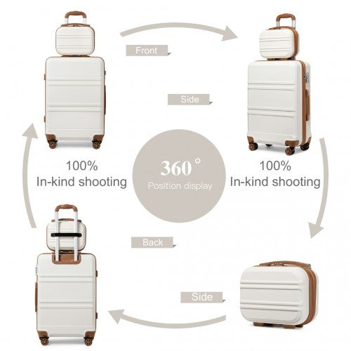 Kono 6 Piece ABS Suitcase Set With 4 Wheel design including Vanity Case Weekend Bag and Toiletry Bag – Cream