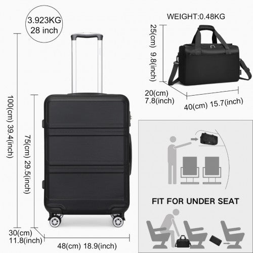 Kono Abs 28 Inch Sculpted Horizontal Design 2 Piece Suitcase Set With Cabin Bag - Black