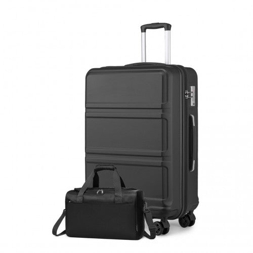 Kono Abs 28 Inch Sculpted Horizontal Design 2 Piece Suitcase Set With Cabin Bag - Black