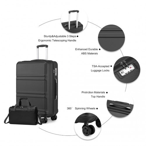 Kono Abs 28 Inch Sculpted Horizontal Design 2 Piece Suitcase Set With Cabin Bag - Black