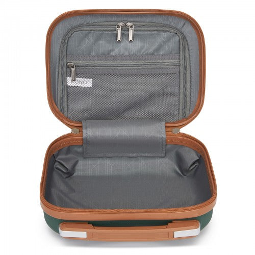 Kono ABS 4 Wheel Suitcase Set With Vanity Case - Green / Brown