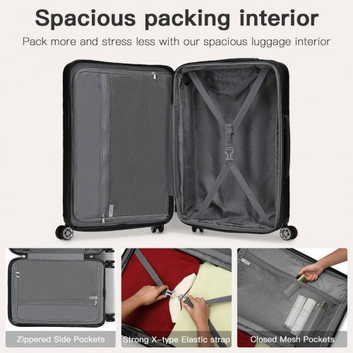 Kono 24 Inch Expandable Horizontal Engraved Hard Shell ABS+PC Check-In Suitcase with TSA Lock - Black