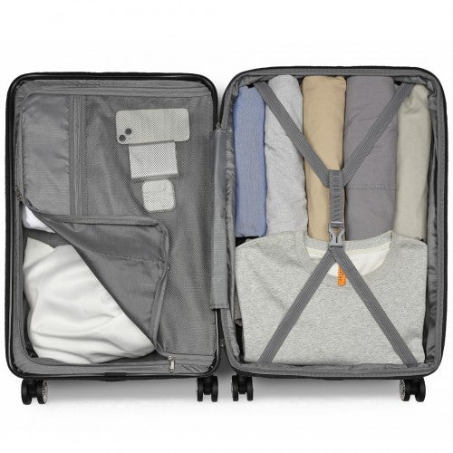 Kono 28 Inch Expandable Horizontal Engraved Hard Shell ABS+PC Check-In Suitcase with TSA Lock - Black