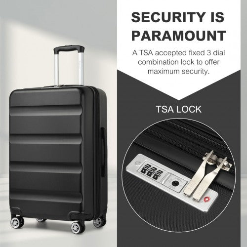 Kono 24 Inch Expandable Horizontal Engraved Hard Shell ABS+PC Check-In Suitcase with TSA Lock - Black