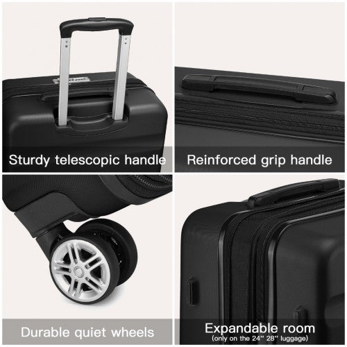 Kono 24 Inch Expandable Horizontal Engraved Hard Shell ABS+PC Check-In Suitcase with TSA Lock - Black