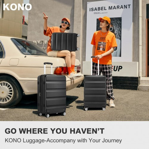 Kono 3-Piece Horizontal Engraved Hard Shell ABS+PC Suitcase with TSA Lock - Black