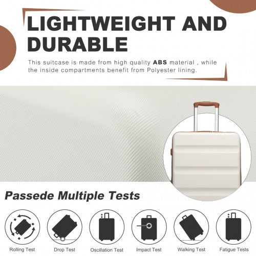 Kono 24 Inch Expandable Horizontal Engraved Hard Shell ABS+PC Check-In Suitcase with TSA Lock - Cream