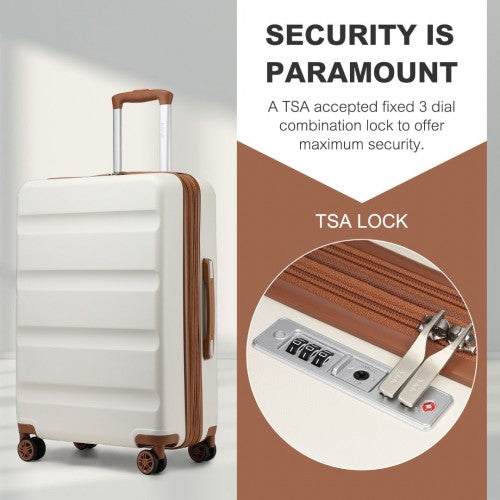 Kono 24 Inch Expandable Horizontal Engraved Hard Shell ABS+PC Check-In Suitcase with TSA Lock - Cream