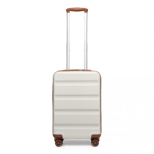Kono 19 Inch Stylish Horizontal Engraved Hard Shell ABS+PC Cabin Carry-On Suitcase with TSA Lock - Cream