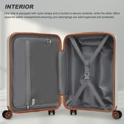 Kono 19 Inch Stylish Horizontal Engraved Hard Shell ABS+PC Cabin Carry-On Suitcase with TSA Lock - Cream