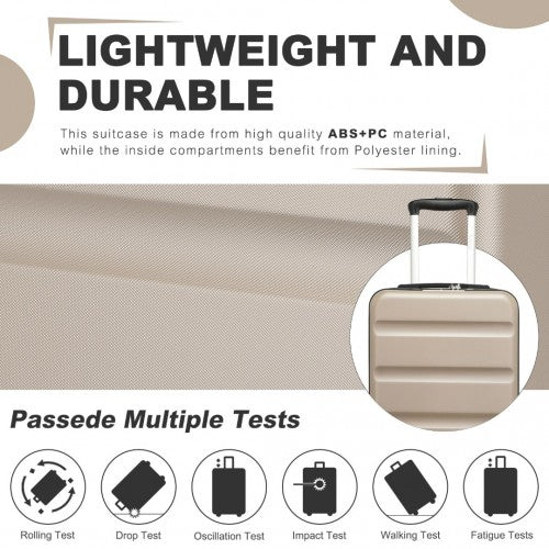 Kono 19 Inch Stylish Horizontal Engraved Hard Shell ABS+PC Cabin Carry-On Suitcase with TSA Lock - Gold
