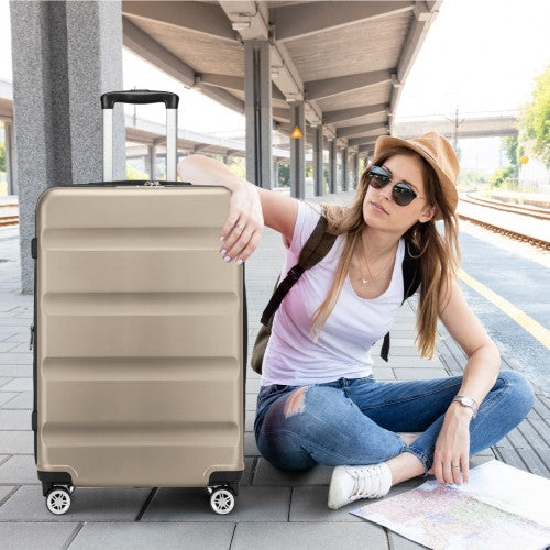 Kono 24 Inch Expandable Horizontal Engraved Hard Shell ABS+PC Check-In Suitcase with TSA Lock - Gold