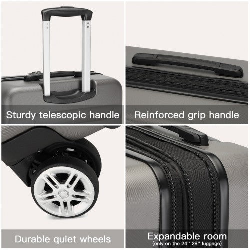 Kono 24 Inch Expandable Horizontal Engraved Hard Shell ABS+PC Check-In Suitcase with TSA Lock - Grey