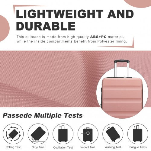 Kono 24 Inch Expandable Horizontal Engraved Hard Shell ABS+PC Check-In Suitcase with TSA Lock - Nude
