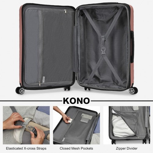 Kono 24 Inch Expandable Horizontal Engraved Hard Shell ABS+PC Check-In Suitcase with TSA Lock - Nude
