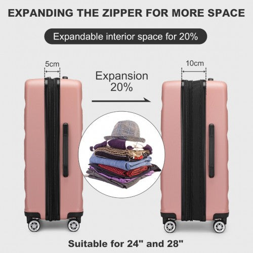 Kono 24 Inch Expandable Horizontal Engraved Hard Shell ABS+PC Check-In Suitcase with TSA Lock - Nude