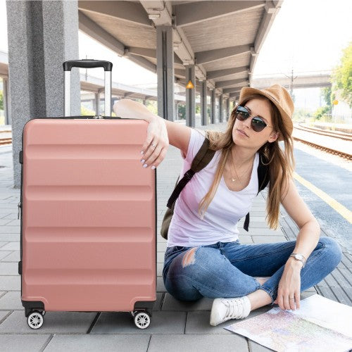Kono 24 Inch Expandable Horizontal Engraved Hard Shell ABS+PC Check-In Suitcase with TSA Lock - Nude