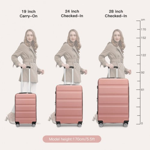 Kono 3-Piece Horizontal Engraved Hard Shell ABS+PC Suitcase with TSA Lock - Nude