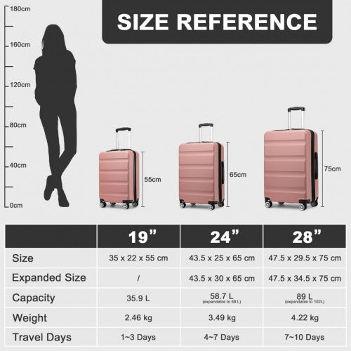 Kono 3-Piece Horizontal Engraved Hard Shell ABS+PC Suitcase with TSA Lock - Nude
