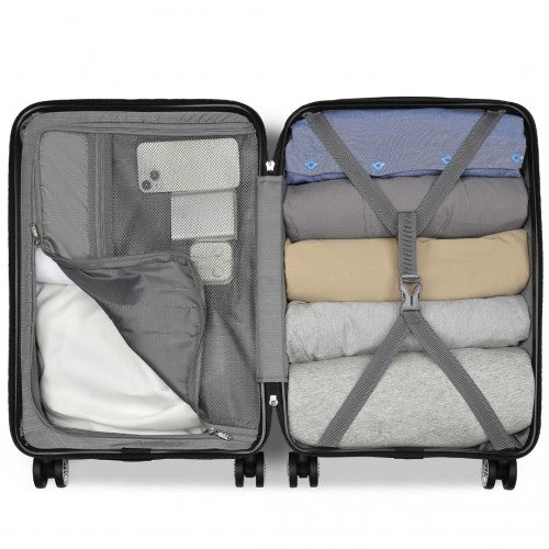 Kono 19 Inch Stylish Horizontal Engraved Hard Shell ABS+PC Cabin Carry-On Suitcase with TSA Lock - Navy