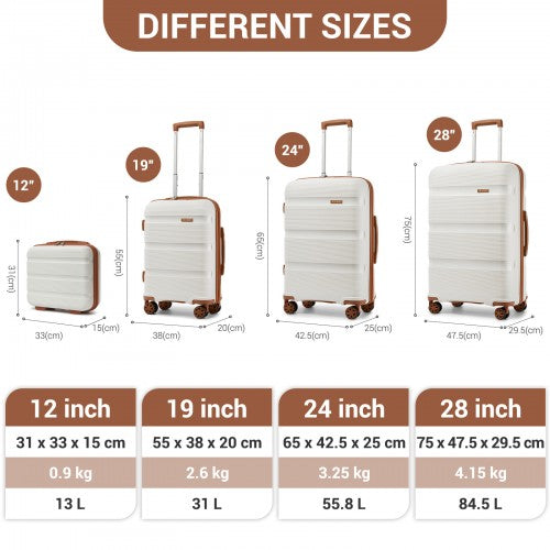 Kono 4-Piece PP Hardshell Luggage Set–Durable Travel Suitcases with TSA Lock, 360° Spinner Wheels with Vanity Case