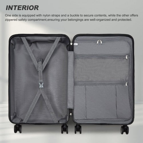 Kono Durable 24 Inch ABS+PC Hardshell Suitcase with TSA Lock Lightweight Travel Luggage with 360° Spinner Wheels - Black