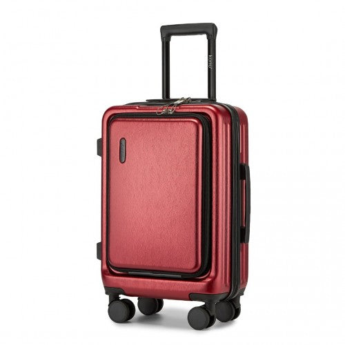 Kono Durable ABS+PC 20 inch Carry-On Hardshell Suitcase with TSA Lock & Front Laptop Compartment - Burgundy