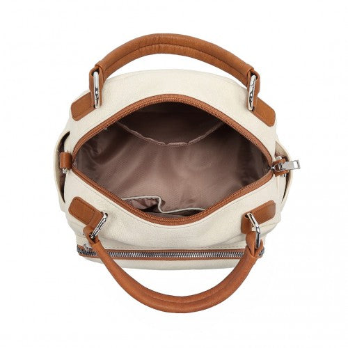 Miss Lulu Bowler Style Shoulder Bag - Beige And Brown