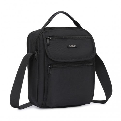 Kono Durable Men's Crossbody Shoulder Bag with Multiple Pockets - Messenger Bag - Black