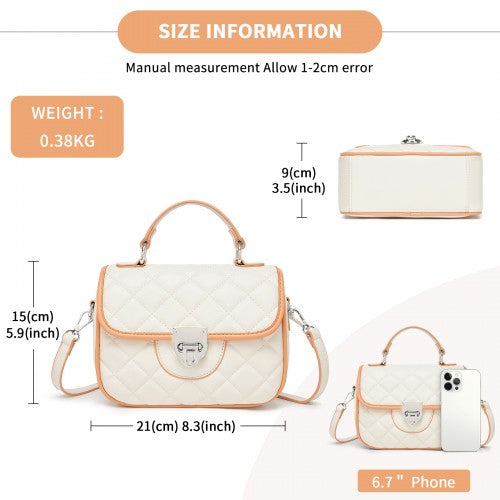 Miss Lulu Practical Quilted PU Leather Crossbody Handbag with Secure Lock and Everyday Storage - Beige