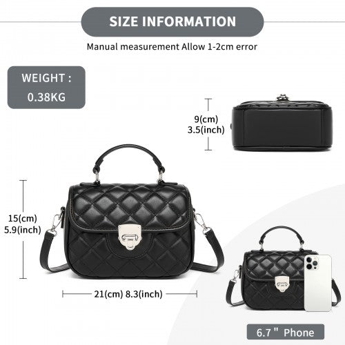 Miss Lulu Practical Quilted PU Leather Crossbody Handbag with Secure Lock and Everyday Storage