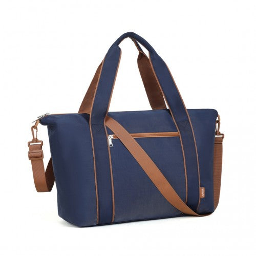 Kono Lightweight Waterproof Weekender Tote Bag Foldable Cabin Flight Duffel Ideal for Underseat Carry-On Travel - Navy/Brown
