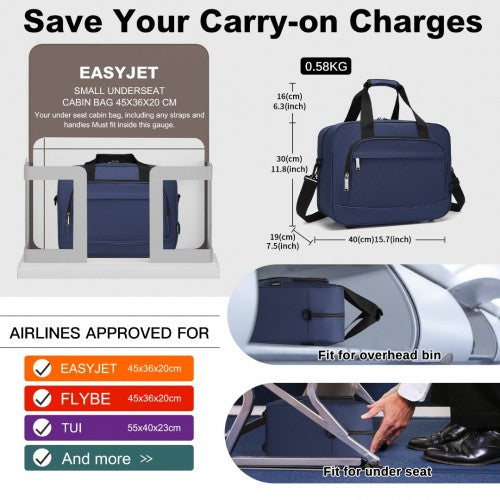 Kono Water-Resistant Carry-On Cabin Bag with Laptop Compartment for Business Weekend & Daily Use
