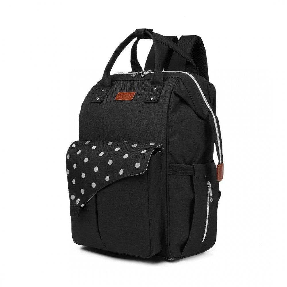 Kono Polka Dot Maternity Backpack Bag With USB Connectivity - Black