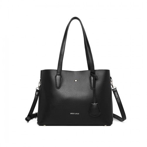 Miss Lulu Triple Compartment Tote Bag - Black