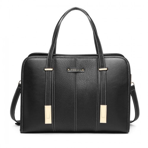 Miss Lulu Structured Panel Shoulder Bag - Black