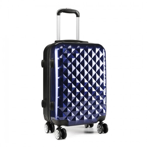 Kono Multifaceted Diamond Pattern Hard Shell 20 Inch Suitcase - Navy