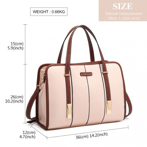 Miss Lulu Structured Panel Shoulder Bag - Pink