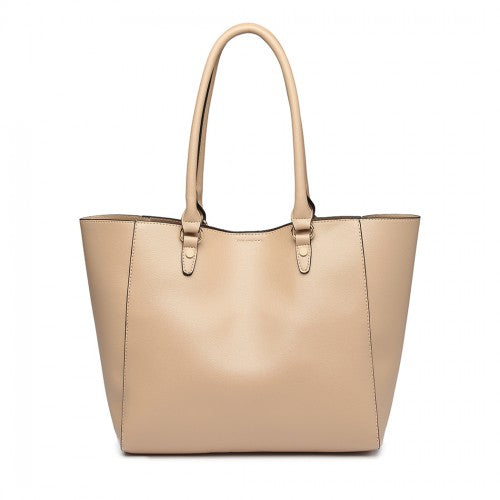 Miss Lulu Textured Leather Look 2 Piece Tote And Shoulder Bag Set - Apricot