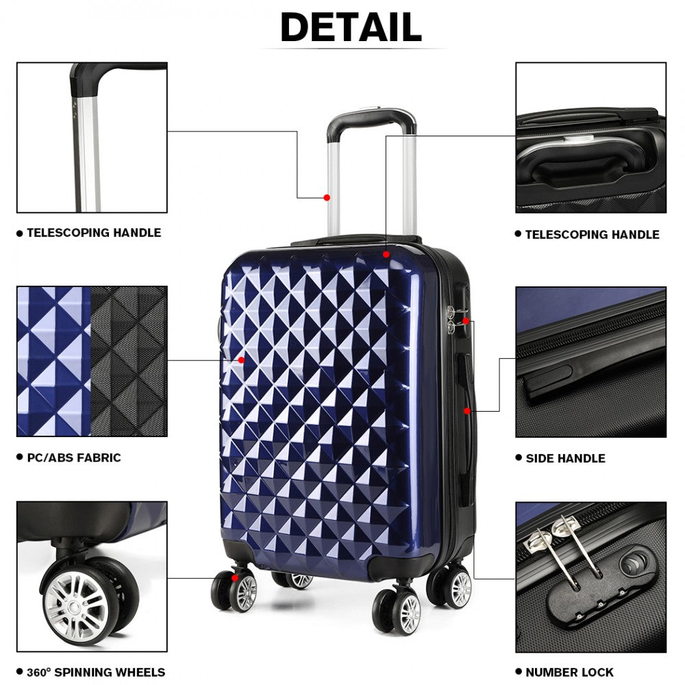 Kono Multifaceted Diamond Pattern Hard Shell 20 Inch Suitcase - Navy