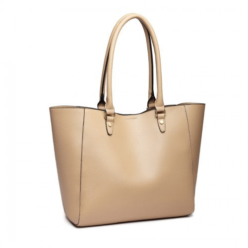 Miss Lulu Textured Leather Look 2 Piece Tote And Shoulder Bag Set - Apricot