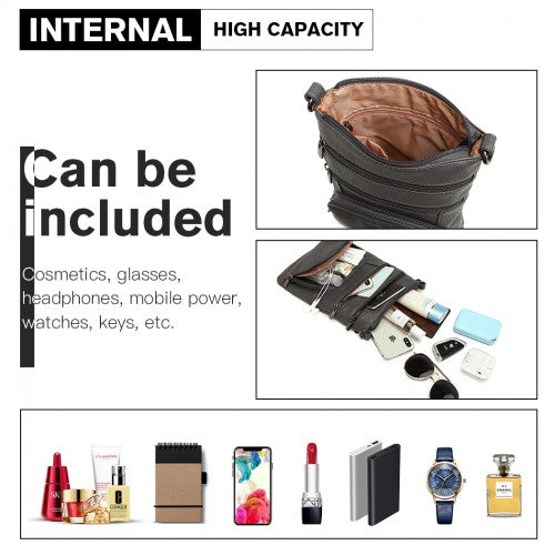 Miss Lulu Multi Pocket Leather Look RFID-Blocking Cross Body Bag - Grey