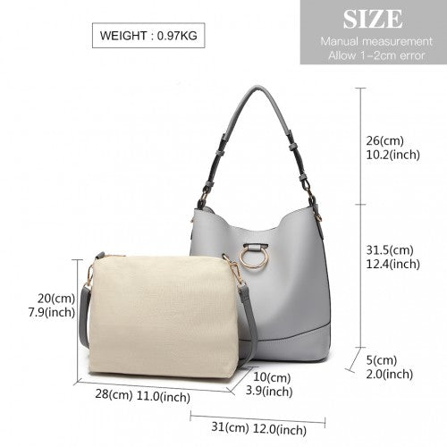 Lulu 2 Piece Bucket Tote Bag Set - Grey